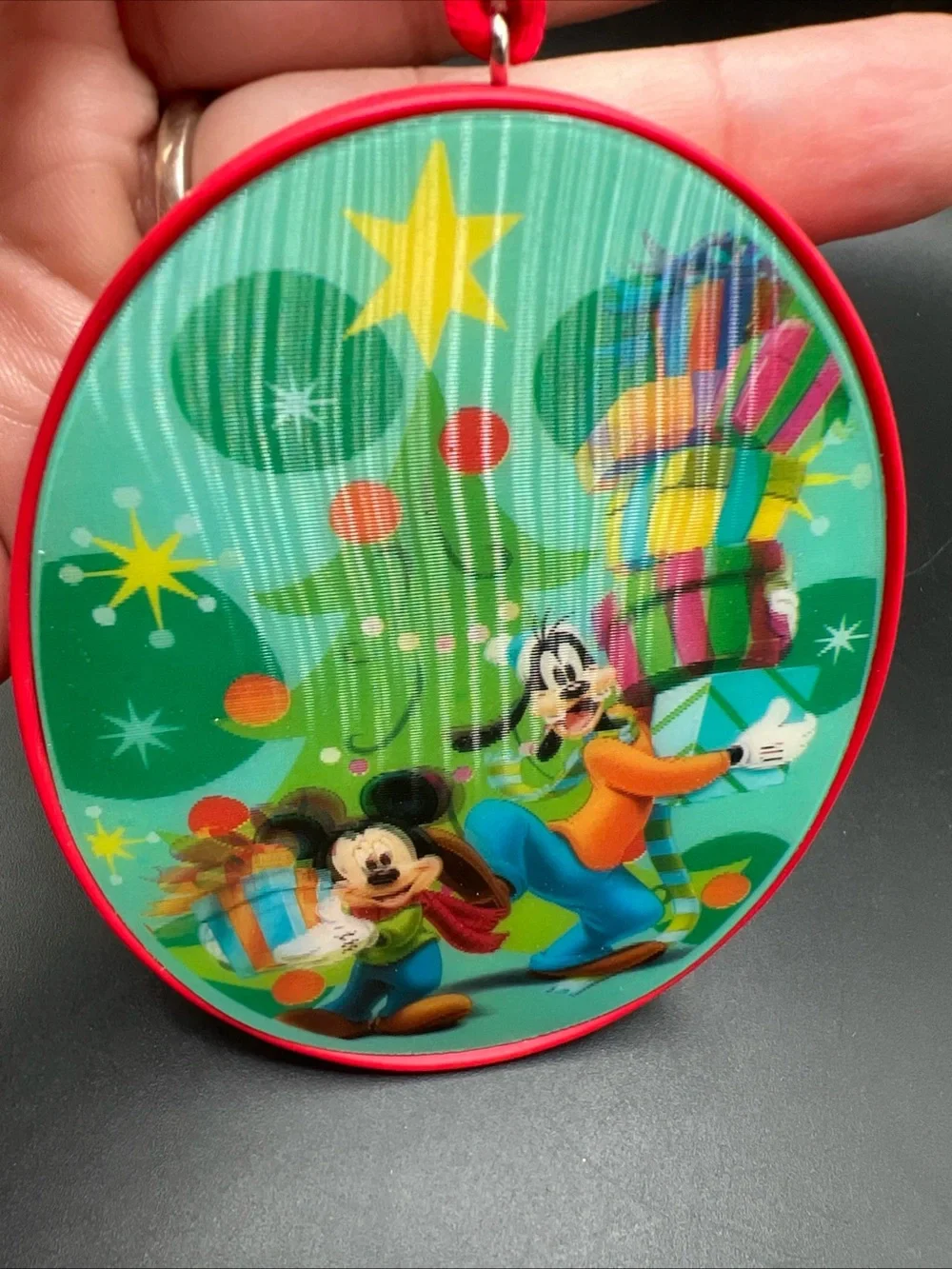 Disney Mickey Mouse Goofy Christmas Lenticular Ornament Hallmark 3D